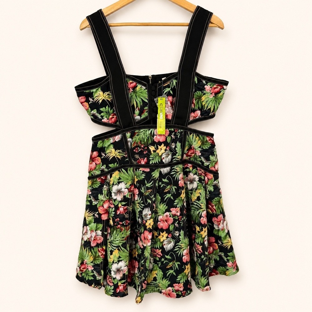 NEW‎ Gianni Bini Womens Large Alexie Dress Tropical Floral Jacquard Cutout Mini